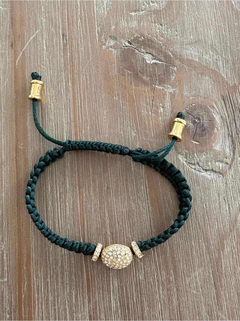 Gold Pave Bead Macrame Bracelet in Dark Green